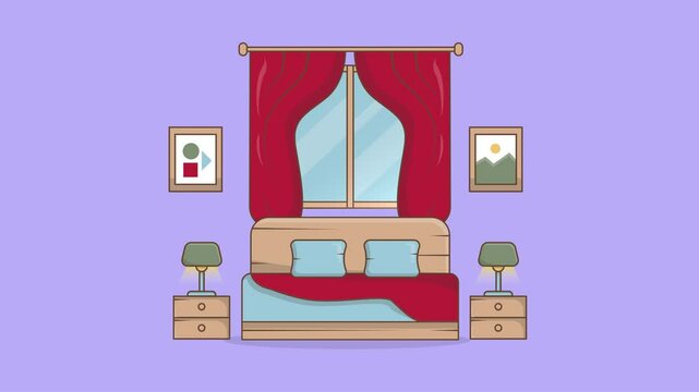 Animation Illustration of a minimalist bedroom. Suitable for home and hotel interior content.