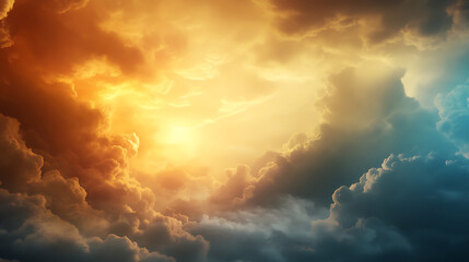 Fototapeta premium A captivating display as sunlight pierces through tumultuous clouds, casting a radiant glow.