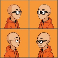 Fototapeta premium Four Portraits of a Bald Man with Glasses