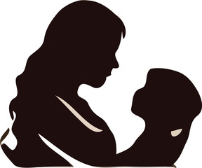 silhouette of a mother and her daughter illustration