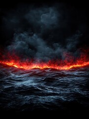 Fototapeta premium Raging inferno over dark stormy ocean