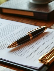 Business plan on a clipboard with a pen, ready for a strategic planning meeting.