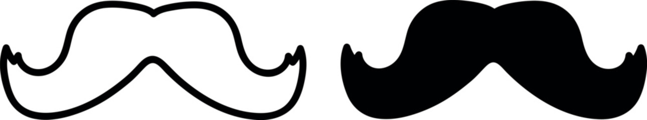 Classic Moustache Vector Illustration Set in Outline and Silhouette Styles