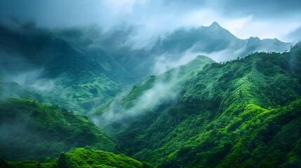Obraz premium a lush and verdant mountain landscape unfolds, offering a breathtaking view of nature's grandeur.