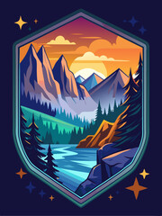 Mountainous Landscape with a River at Sunset