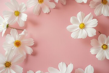 A pink background with a large white flower arrangement