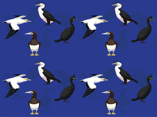 Fototapeta premium Bird Shag Cormorant Booby Gannet Cartoon Cute Seamless Wallpaper Background