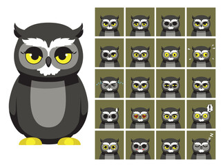 Obraz premium Owl Grey Horn Cartoon Emotion faces Vector Illustration