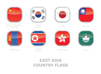 East Asia Flag Country set Square Shape App Icon Vector