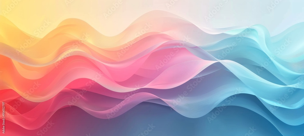 Wall mural a colorful wave with blue, pink, and yellow colors