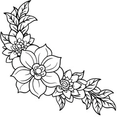 Fototapeta premium Elegant Corner Floral Border Line Vector Design, Perfect for Invitations, Greeting Cards, and Decorative Projects, Simple and Beautiful Floral Corner Line Art in High-Resolution Vector Format