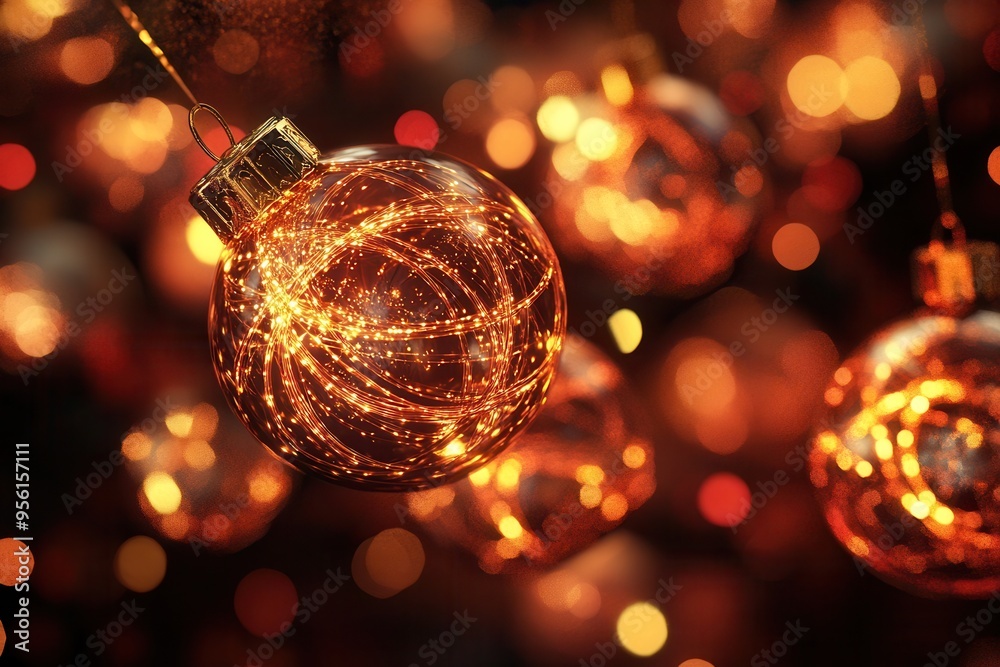 Poster bright glowing lines intertwine with spherical elements, evoking a festive atmosphere reminiscent of