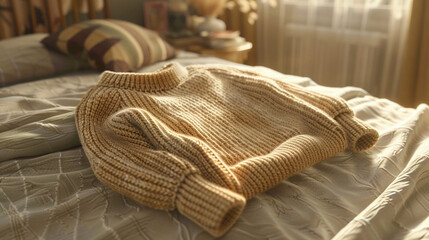 Inviting Comfort: A Warm Embrace of a Cozy Sweater on Bed