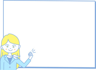 イラスト素材：自信あふれる様子で説明をするビジネスウーマン