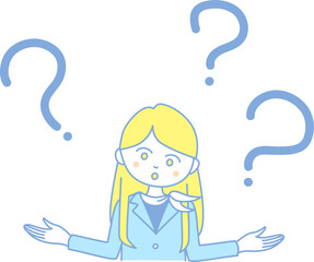 イラスト素材：話が全く理解できずお手上げといった様子のビジネスウーマン