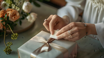 hands preparing a gift box