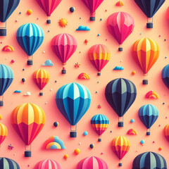 Naklejka premium Seamless Hot Air Balloon Pattern – Colorful Balloon Design, Sky Adventure Theme, Vintage Balloon Print, Decorative Hot Air Balloons, Fun and Whimsical Pattern, Travel Inspired 10