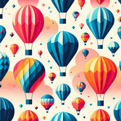 Naklejka premium Seamless Hot Air Balloon Pattern – Colorful Balloon Design, Sky Adventure Theme, Vintage Balloon Print, Decorative Hot Air Balloons, Fun and Whimsical Pattern, Travel Inspired 9
