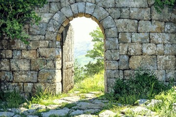 Stone Archway Leading to a Lush Green Landscape