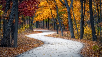 Autumn Park with Pathways and Benches