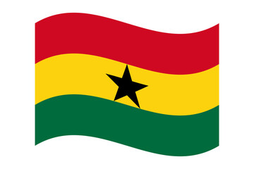 Wavy flag of Ghana, isolated on transparent background. Flag of the Republic of Ghana. Vector illustration