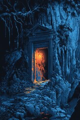 Obraz premium Ancient Stone Gateway Leading to a Luminous Path