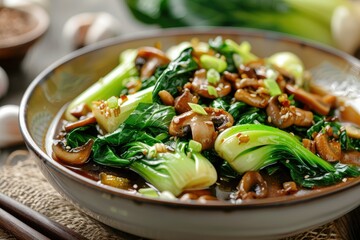 Baby Bok Choy in Oyster Sauce with Shitake Mushrooms - Savory Dish