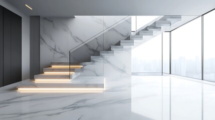 Obraz premium Modern Marble Staircase with City View
