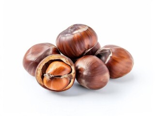 Obraz premium Close-up of chestnuts isolated on white background. Generated by AI.