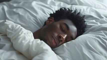 a Young Man Peacefully Sleeping in a Comfortable Bed 