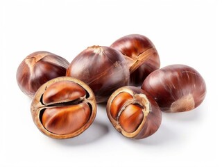 Obraz premium Close-up of chestnuts isolated on white background. Generated by AI.