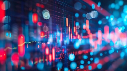 Abstract visualization of financial data with colored graphic diagrams for market fluctuation trend analysis and dynamic representation of financial world concept.