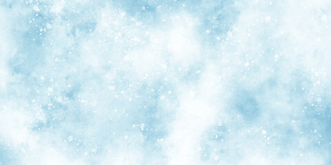 A winter background with snowflakes and randomized floating bokeh, blue snow background texture, light blue bokeh background for design, beautiful blue watercolor background with glitter particles.