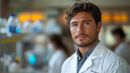 Obraz premium Confident Male Scientist in Lab Coat Looking at Camera