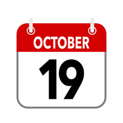 19 October, calendar date icon on white background.