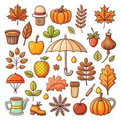 Autumn Icons Set transparent background, png