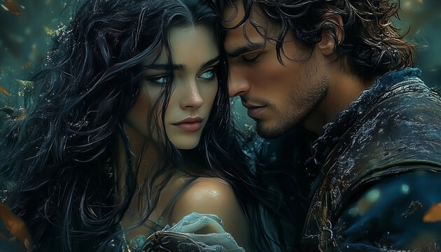 Couple boy and girl in medieval clothes. fantasy