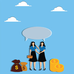 Women handshake under speech bubble with wealth