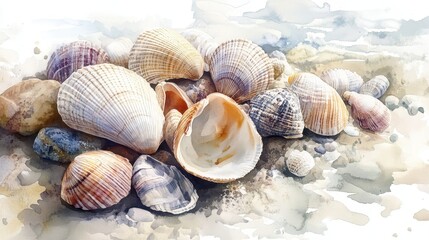 Fragile Ecosystems: Ocean Acidification's Effect on Shellfish Illustrated in Watercolor