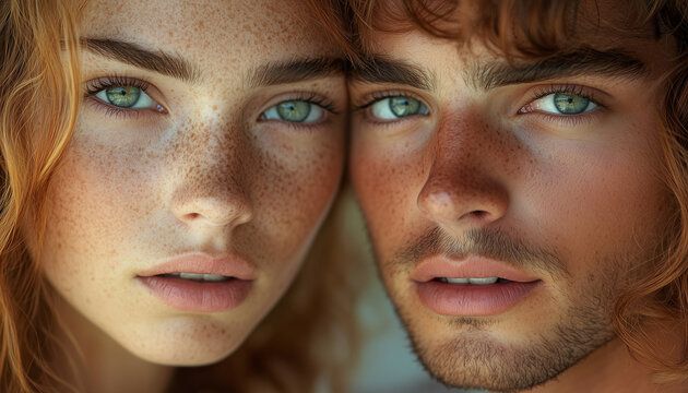 A couple in love bowed their faces