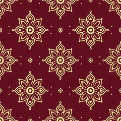 Gold and Burgundy Floral Pattern Seamless Background