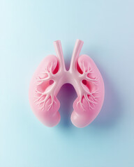 A detailed anatomical illustration of a pink lung model against a soft blue background.