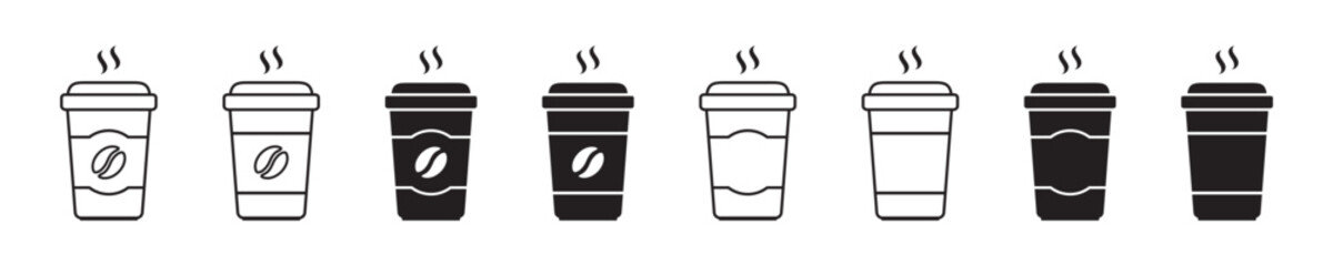 Hot coffee cup icon. Paper coffee cup icon isolated on white background.