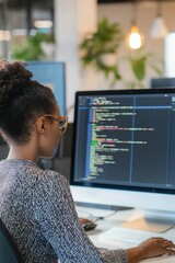 Female software developer analyzing user feedback on her latest application. She&rsquo;s reviewing comments and metrics