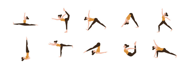 Yoga Pose flat illustration set. Include of  meditation, excercise, streghth, posture, balance, and more. Vector illustration isolated transparent background