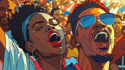 Celebrating Fans in a Crowd of Excitement