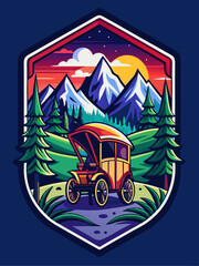 Vintage Car in a Mountainous Landscape at Sunset