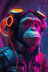 Cyberpunk Monkey with Headphones and Goggles