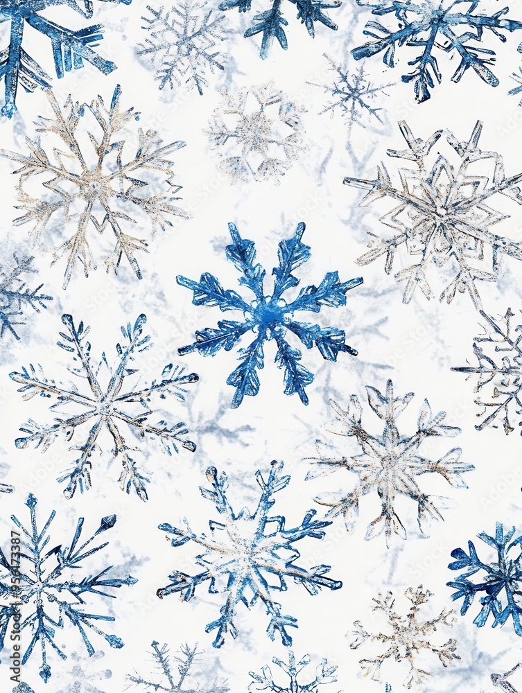 Poster Delicate abstract snowflakes and smooth lines intertwine, portraying a serene winter atmosphere with a mesmerizing pattern of cool colors. Generative AI