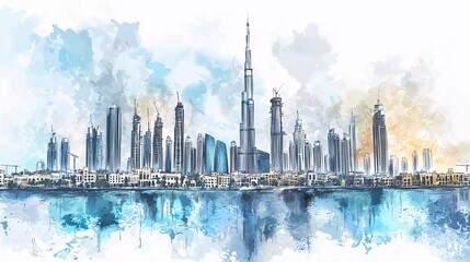 Watercolor sketch of Dubai city buildings in vector illustration which is very impressive